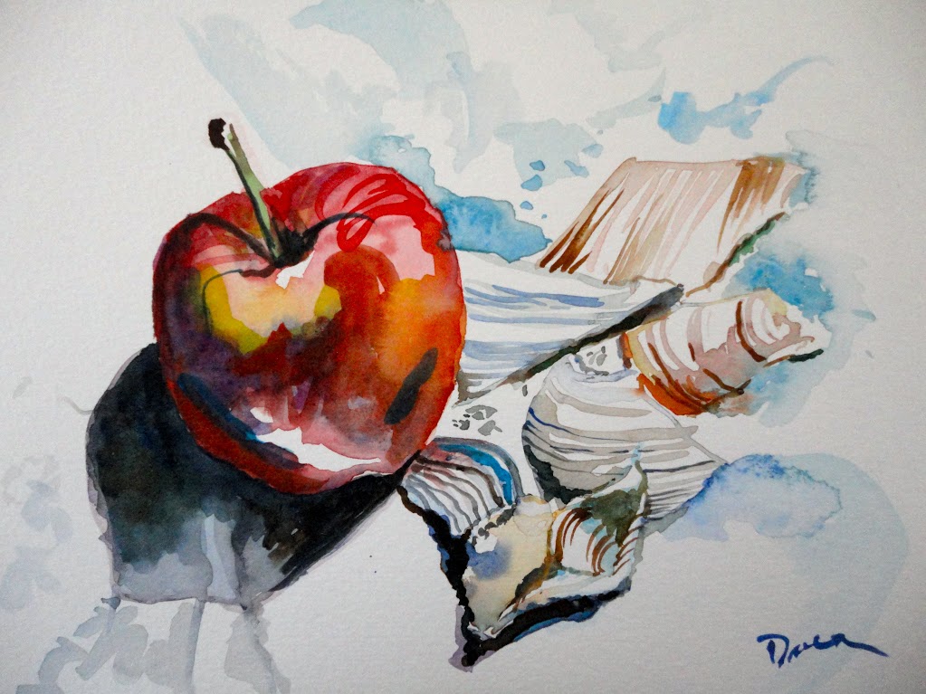 Apple with Broken Shells ©Dora Sislian Themelis 7x9 Watercolor 
