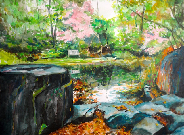 @Dora Sislian Themelis Fall Pond, 18x24 Watercolor, Arches paper