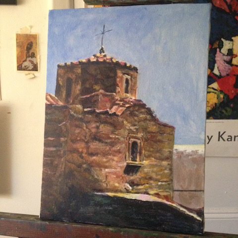 A view of St. John Theologos Monastery on Patmos Island, Greece on the easel