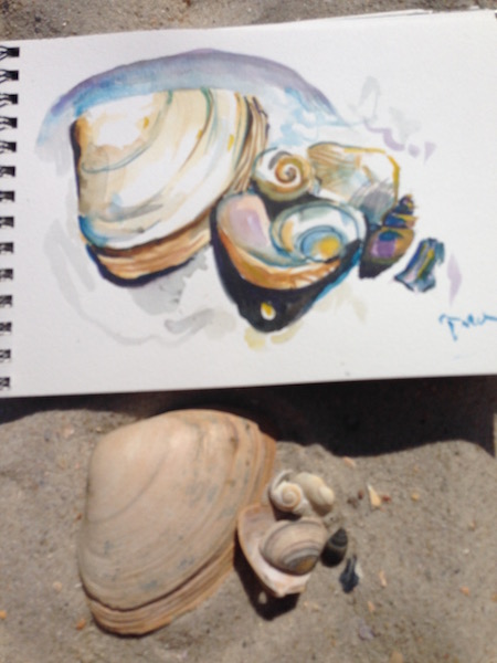 Sketching in watercolor at my favorite spot at Pt. Lookout Beach, NY